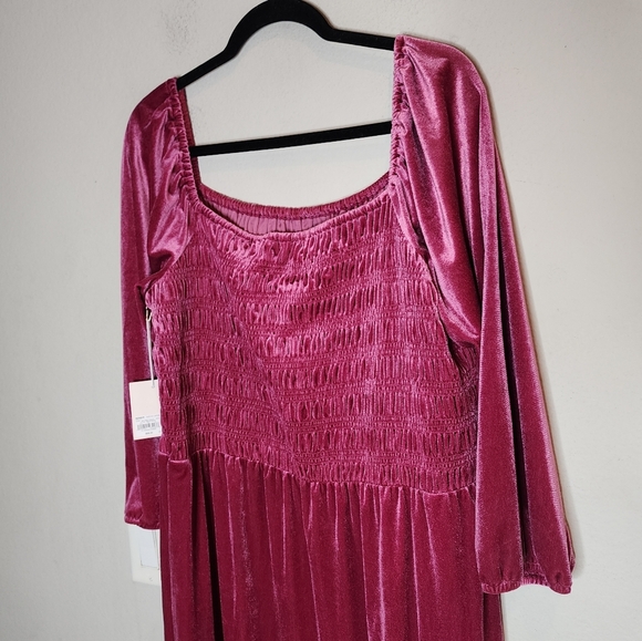NWT Lauren Conrad Velvet Smocked Bodice Midi Dress Wine Pink Red XXL - Picture 8 of 13
